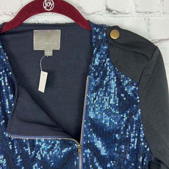 Lumière Black and Blue Sequin Zip Up Jacket Size Large - Picture 2 of 7